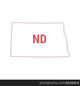 North Dakota US state map outline dotted border. Vector illustration. Two-letter state abbreviation.. North Dakota US state map outline dotted border