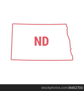 North Dakota US state map red outline border. Vector illustration isolated on white. Two-letter state abbreviation.. North Dakota US state map red outline border. Vector illustration. Two-letter state abbreviation