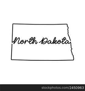 North Dakota US state outli≠map with the handwritten state name. Continuous li≠drawing of patriotic home sign. A love for a small homeland. T-shirt pr∫idea. Vector illustration.. North Dakota US state outli≠map with the handwritten state name. Continuous li≠drawing of patriotic home sign