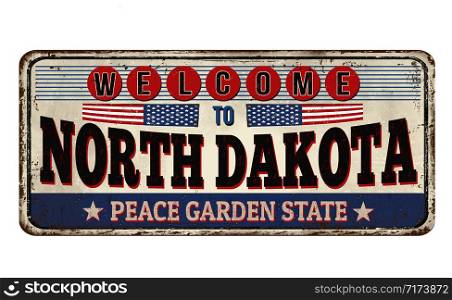 North Dakota vintage rusty metal sign on a white background, vector illustration