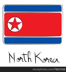 North Korea country flag doodle with text isolated on white