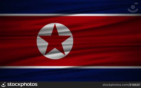 North Korea flag vector. Vector flag of North Korea blowig in the wind. EPS 10.