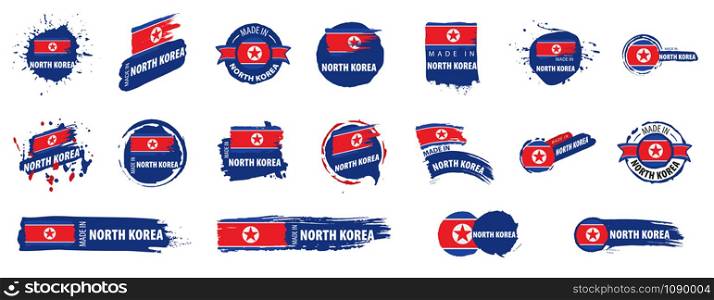 North Korea national flag, vector illustration on a white background. North Korea flag, vector illustration on a white background