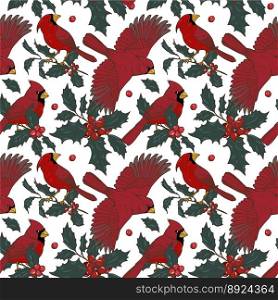 Northern cardinals and holly vector image