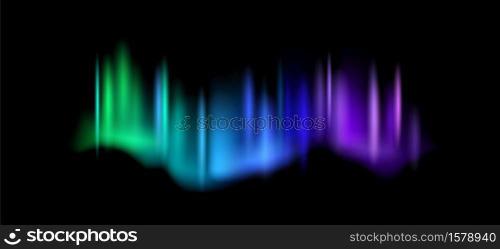 Northern lights. Aurora borealis amazing polar lights on night sky, magic luminescence vibrant arctic effect, green blue and purple gradient polar space shine vector abstract realistic illustration. Northern lights. Aurora borealis amazing polar lights on night sky, magic luminescence arctic effect, green and purple gradient polar space shine vector abstract realistic illustration