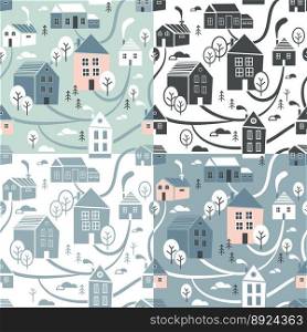 Northern town seamless pattern set for winter vector image