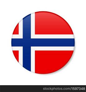 Norway circle button icon. Norwegian round badge flag with shadow. 3D realistic vector illustration isolated on white.. Norway circle button icon. Norwegian round badge flag. 3D realistic isolated vector illustration