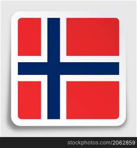 NORWAY flag icon on paper square sticker with shadow. Button for mobile application or web. Vector