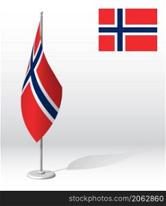 NORWAY flag on flagpole for registration of solemn event, meeting foreign guests. National independence day of NORWAY. Realistic 3D vector on white