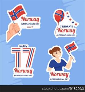 Norway National Day Label Flat Cartoon Hand Drawn Templates Background Illustration