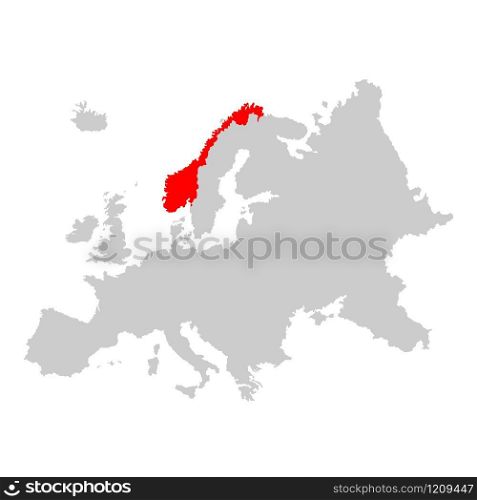 Norway on map of europe