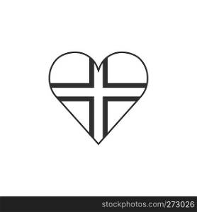 Norway or Iceland flag icon in a heart shape in black outline flat design. Independence day or National day holiday concept.