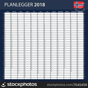 Norwegian Planner blank for 2018. Scheduler, agenda or diary template.