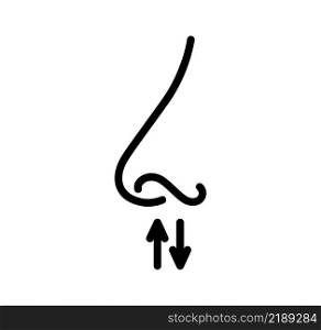 Nose and breath icon. Nasal breathing. Human organ of smell. Nose inhales fragrance outline icon. Vector illustration in line style on white background. Editable stroke.. Nose and breath icon. Nasal breathing. Human organ of smell. Nose inhales fragrance outline icon. Vector illustration in line style on white background. Editable stroke