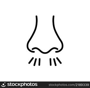 Nose and breath icon. Nasal breathing. Human organ of smell. Unpleasant smell. Nose inhales fragrance outline icon. Vector illustration in line style on white background. Editable stroke.. Nose and breath icon. Nasal breathing. Human organ of smell. Unpleasant smell. Nose inhales fragrance outline icon. Vector illustration in line style on white background. Editable stroke