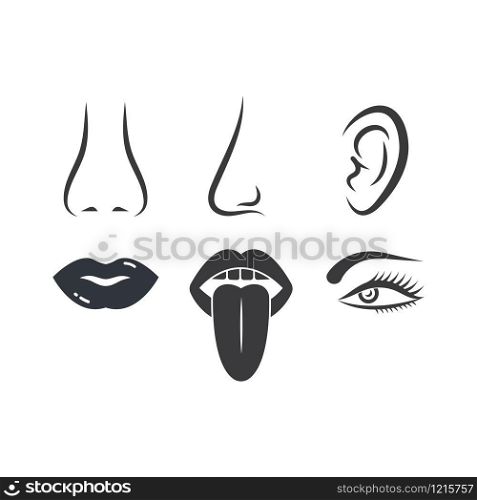 nose ear eye lips tongue vector icon of human senses illustration design