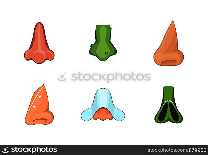 Nose icon set. Cartoon set of nose vector icons for web design isolated on white background. Nose icon set, cartoon style