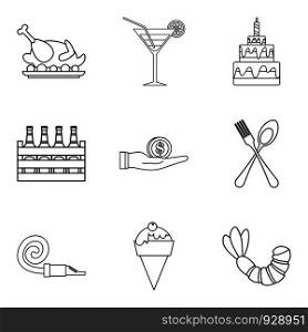 Not children food icons set. Outline set of 9 not children food vector icons for web isolated on white background. Not children food icons set, outline style