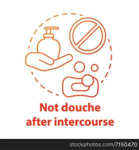 Not douche after intercourse red concept icon. Safe sex. Healthy intimate relationship. Female healthcare. Male sexlife idea thin line illustration. Vector isolated outline drawing