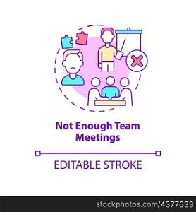 Not enough team meetings concept icon. Lack of communication in team abstract idea thin line illustration. Isolated outline drawing. Editable stroke. Roboto-Medium, Myriad Pro-Bold fonts used. Not enough team meetings concept icon