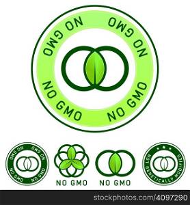 Not genetically modified and no GMO food label stickers for use on product packaging, websites, print materials, and advertising and promotional designs