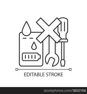 Not serviceable if exposed to liquids linear manual label icon. Thin line customizable illustration. Contour symbol. Vector isolated outline drawing for product use instructions. Editable stroke. Not serviceable if exposed to liquids linear manual label icon