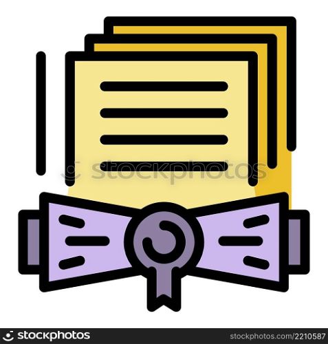 Notary certificate icon. Outline notary certificate vector icon color flat isolated. Notary certificate icon color outline vector