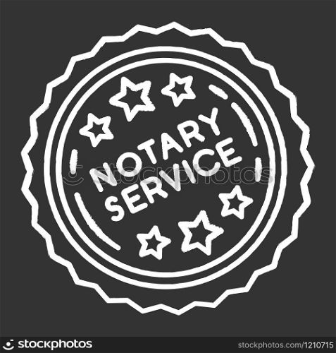 Notary services stamp mark chalk white icon on black background. Apostille and legalization. Notarization. Notarized document. Authentification. Validation. Isolated vector chalkboard illustration