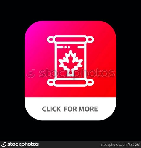 Note, Autumn, Canada, Leaf Mobile App Button. Android and IOS Line Version