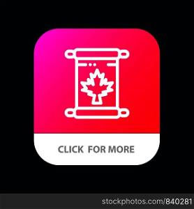 Note, Autumn, Canada, Leaf Mobile App Button. Android and IOS Line Version