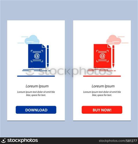 Note, Letter, Text, Mail, Create Blue and Red Download and Buy Now web Widget Card Template