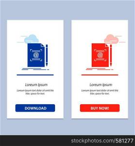 Note, Letter, Text, Mail, Create Blue and Red Download and Buy Now web Widget Card Template