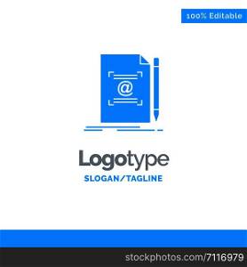 Note, Letter, Text, Mail, Create Blue Solid Logo Template. Place for Tagline