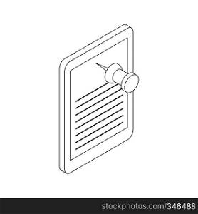 Note paper and pin icon in isometric 3d style isolated on white background. Note paper and pin icon, isometric 3d style