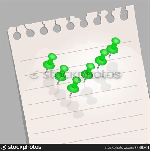 Note paper with pins. Check Mark