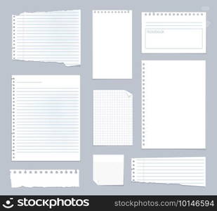Note papers. Lined notes set stripe sheets vector notebook template. Illustration notebook paper sheet, striped page for note. Note papers. Lined notes set stripe sheets vector notebook template