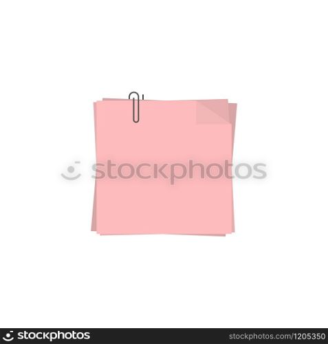 note sheets with paper clip in flat style, vector. note sheets with paper clip in flat style