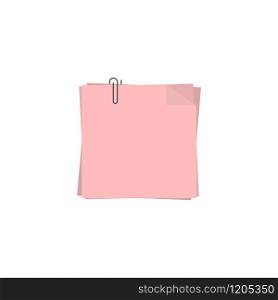 note sheets with paper clip in flat style, vector. note sheets with paper clip in flat style