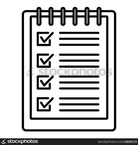 Notebook checklist icon. Outline notebook checklist vector icon for web design isolated on white background. Notebook checklist icon, outline style