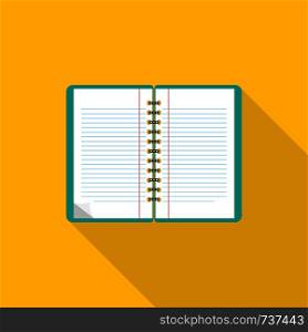 Notebook. Flat design. Notebook on blue background. Open notepad. Vector icon