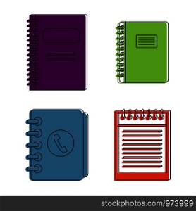 Notebook icon set. Color outline set of notebook vector icons for web design isolated on white background. Notebook icon set, color outline style