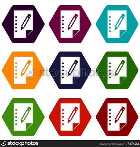 Notebook icon set many color hexahedron isolated on white vector illustration. Notebook icon set color hexahedron