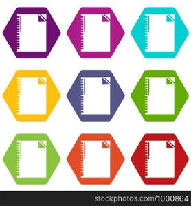 Notebook icons 9 set coloful isolated on white for web. Notebook icons set 9 vector