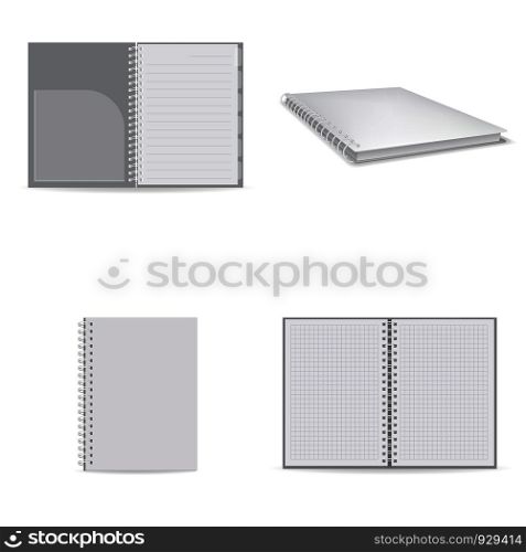 Notebook icons set. Realistic illustration of notebook vector icon for web. Notebook icons set, realistic style