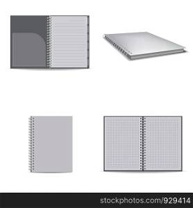 Notebook icons set. Realistic illustration of notebook vector icon for web. Notebook icons set, realistic style