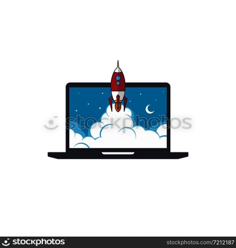notebook laptop boost start up space rocket shuttle theme vector. notebook laptop boost start up space rocket shuttle theme