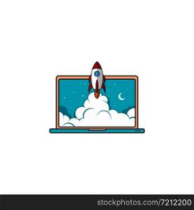 notebook laptop boost start up space rocket shuttle theme vector. notebook laptop boost start up space rocket shuttle theme