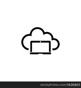 Notebook Laptop Upload Cloud Storage, Backup Anywhere. Flat Vector Icon illustration. Simple black symbol on white background. Laptop Cloud Storage, sign design template for web and mobile UI element. Notebook Laptop Upload Cloud Storage, Backup Anywhere Flat Vector Icon