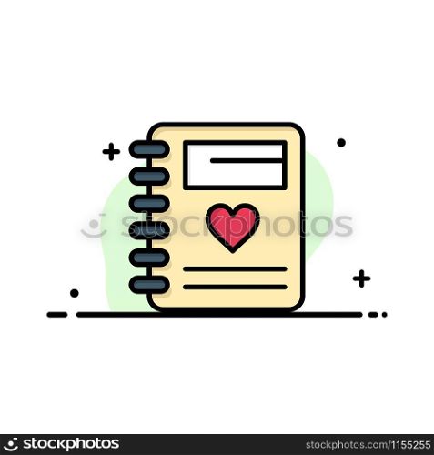 Notebook, Love, Heart, Wedding Business Logo Template. Flat Color