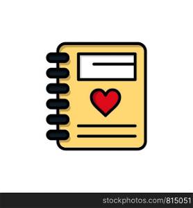 Notebook, Love, Heart, Wedding Flat Color Icon. Vector icon banner Template